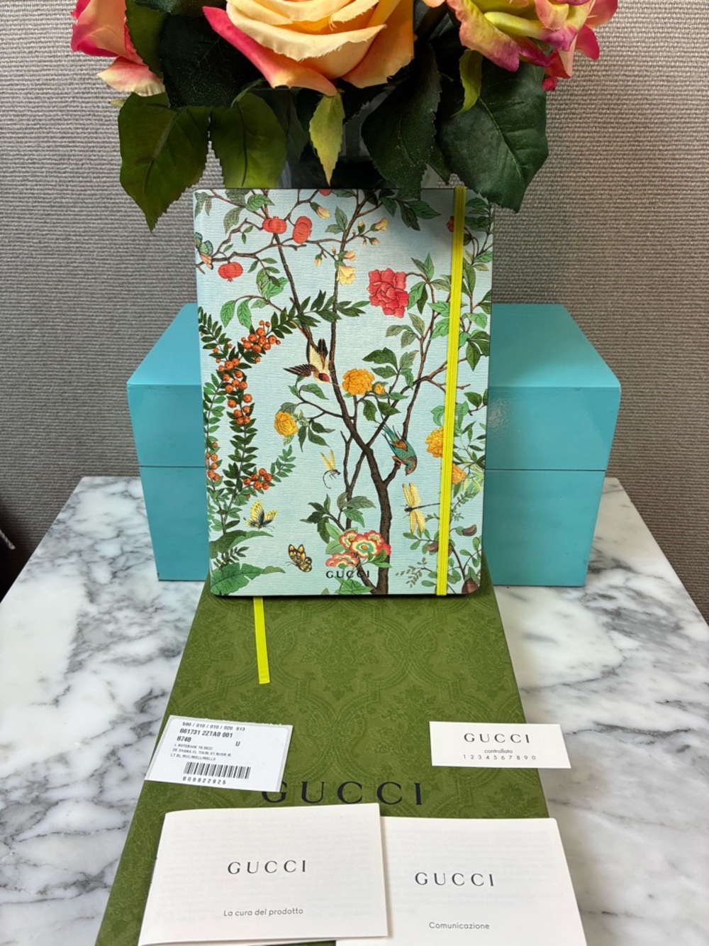 Gucci Blue Floral Tian Leather Multicolor Notebook - NWT w/ Dust Bag & Box